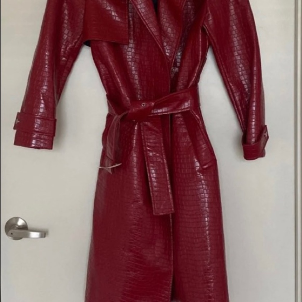 Topshop croc faux leather trench coat